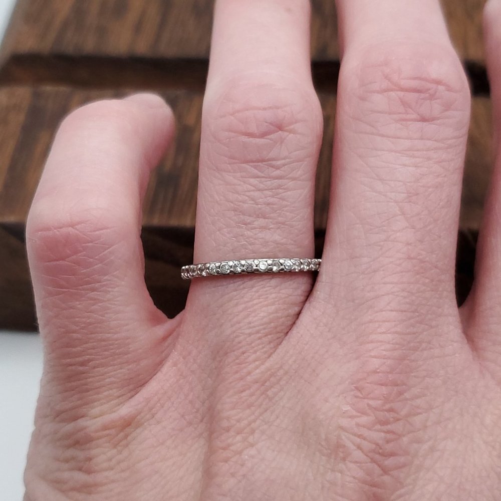 Size 7.25 925 Sterling Silver Simple Clear Cubic Zirconia Gems Ring